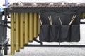 Marching band front ensemble marimba with tubes and mallets Royalty Free Stock Photo