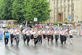 Marching band performance on the city square Royalty Free Stock Photo