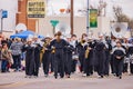 Marching Band performance in Cowboy Christmas Parade Royalty Free Stock Photo