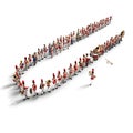 Marching band performs in a u shape formation with drum major leading white background Royalty Free Stock Photo