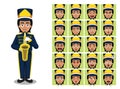 Marching Band Saxophone Girl Cartoon Emotion faces Vector Illustration