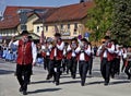 Marching band in traditional Bavarian costumes