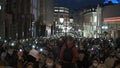 Marching crowd of Navalny activists on rally flashlight against his arrest.