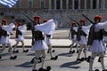 Marching Greek soldiers in the Changing of the Guards ceremony at Hellenic Parliament. Athens/Greece - 09/15/2019