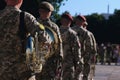 Marching military band trombones at the parade