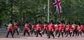 Marching military band walking down The Mall in London, UK. Photo taken during the Trooping the Colour ceremony