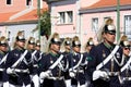 Marching soldiers during changing guard, Lisbon Royalty Free Stock Photo