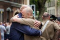 Old friends meeting on the 12th July parade in Belfast, Northern Ireland Royalty Free Stock Photo