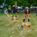 Axemen and axewomen in a wood chopping competition, Motueka A and P show Royalty Free Stock Photo