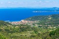Marciana Marina view from the top of Capanne Mountain in Elba Island, Tuscany, Italy. Royalty Free Stock Photo