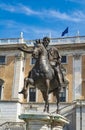 Marcus Aurelius statue on his horse in the center of the Piazza del Campidoglio, Rome, Italy Royalty Free Stock Photo
