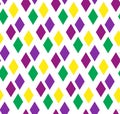 Mardi Gras abstract geometric pattern. Purple, yellow, green rhombus repeating texture. Endless background, wallpaper Royalty Free Stock Photo