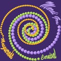 Mardi Gras background with purple, green and yellow spiral beads