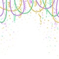 Mardi Gras background template, festive banner, colorful beads and confetti, vector illustration Royalty Free Stock Photo