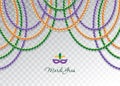 Mardi Gras beads garlands horizontal decorative template. Fat tuesday carnival. Vector