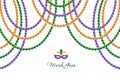 Mardi Gras beads garlands horizontal decorative template isolated on white. Fat tuesday carnival. Vector