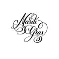 mardi gras black and white calligraphic lettering poster to carnival design