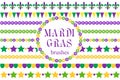 Mardi Gras borders set . Cute beads, fleur de lis ornaments, garland.