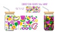 Mardi Gras carnival background, flat style. Printable Full wrap for libby glass can.