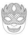 Mardi Gras carnival jester venetian mask coloring page vector