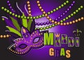 Mardi Gras carnival mask with feathers.Carnival mask for greeting card. Mardi Gras party design.Mardi Gras.Carnival. Fat Tuesday. Royalty Free Stock Photo