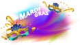 Mardi gras carnival mask poster background with colorful smoke brush effect. Use for greeting card, web, flyer, banner. - Vector Royalty Free Stock Photo