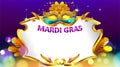 Mardi gras carnival mask poster background with copy space for text. Bokeh effect for celebration greeting card, banner, flyer. - Royalty Free Stock Photo