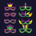 Mardi gras carnival masks with feathers differents style