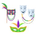 Mardi Gras. Carnival Masks Isolated Illustrations Royalty Free Stock Photo