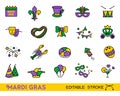 Mardi Gras carnival set icons with editable stroke, design element , linear style. Royalty Free Stock Photo
