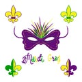 Mardi Gras carnival set, masquerade vector illustration isolate