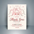 Mardi Gras carnival template or flyer design with illustration doodle style carnival mask. Royalty Free Stock Photo