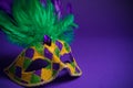 Mardi Gras or Carnivale mask on a purple background