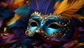 Mardi Gras celebration colorful masks, elegant costumes, mysterious glamour generated by AI