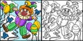Mardi Gras Clown Balloon Coloring Illustration