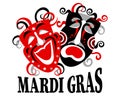 Mardi Gras, colorful carnival masks and congratulatory text. Red and black design. Banner, poster