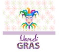 Mardi Gras Colorful Jester Mask and Hat on White Royalty Free Stock Photo
