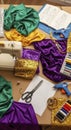 Mardi Gras costume making workspace Royalty Free Stock Photo