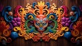 Colorful Zbrush Style Mask On Wooden Background Royalty Free Stock Photo