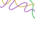 Mardi Gras decorative background with colorful traditional beads on white, vector illustration