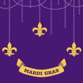 Mardi Gras decorative postcard with traditional beads and gold symbols, vector illustration Royalty Free Stock Photo