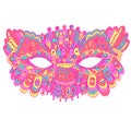Mardi Gras fantasy mask - outline isolated element. Doodle line artwork. Colorful trippy boho art. Vector illustration
