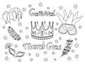 Mardi Gras. Fat Tuesday. Carnival. Collection icons vector. Royalty Free Stock Photo