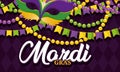 Mardi gras festival mask surrounded by necklaces Mardi gras horizontal poster Vector
