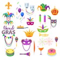 Mardi Gras Festival Vector Collection on White Royalty Free Stock Photo