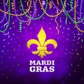 Mardi Gras flyer, decorative advertisement banner with colorful beads, vector illustration Royalty Free Stock Photo