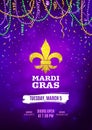 Mardi Gras flyer, decorative advertisement banner with colorful beads, vector illustration Royalty Free Stock Photo