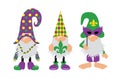 Mardi Gras Gnomes with mask, fleur de lis, & heart Royalty Free Stock Photo