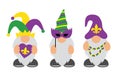 Mardi Gras Gnomes with mask, fleur de lis, & heart Royalty Free Stock Photo