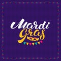 Mardi gras hand drawn lettering and golden fat tuesday mask. Vector greeting card Royalty Free Stock Photo